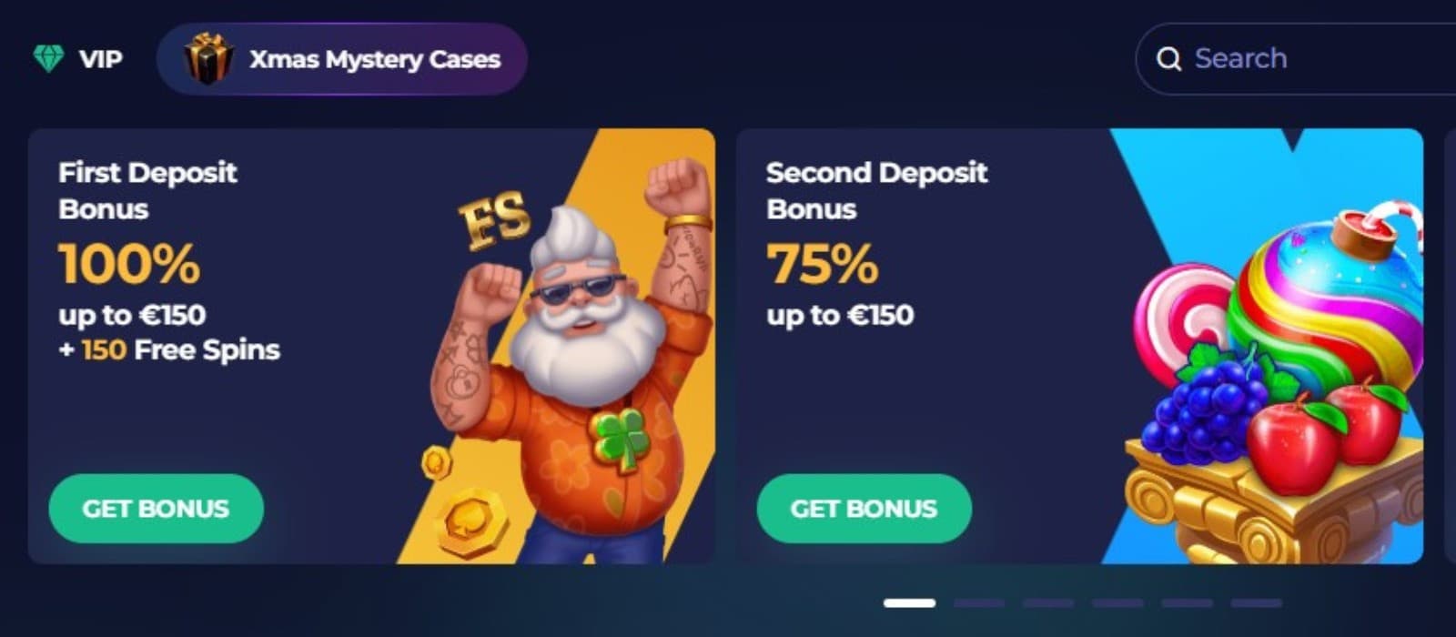 The landing page of PinoCasino shows the first and second deposit bonuses.