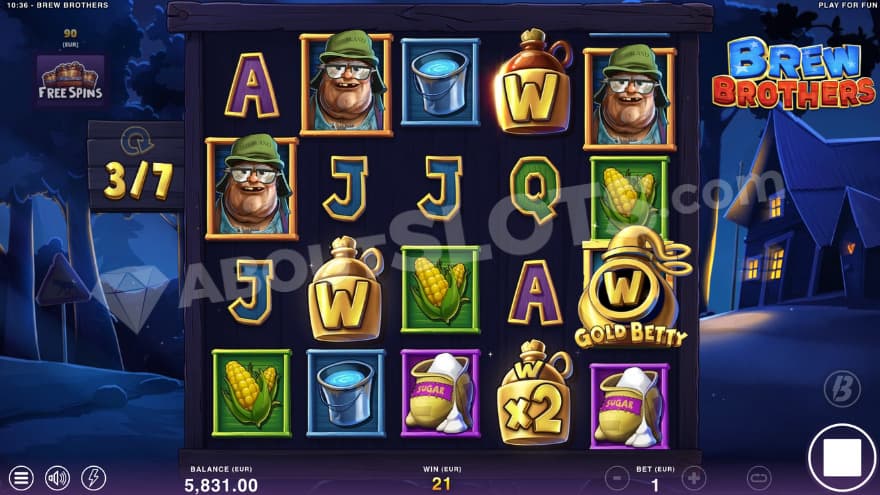 Free Spins bonus game where you can see one Gold Betty symbol on the fifth reel.