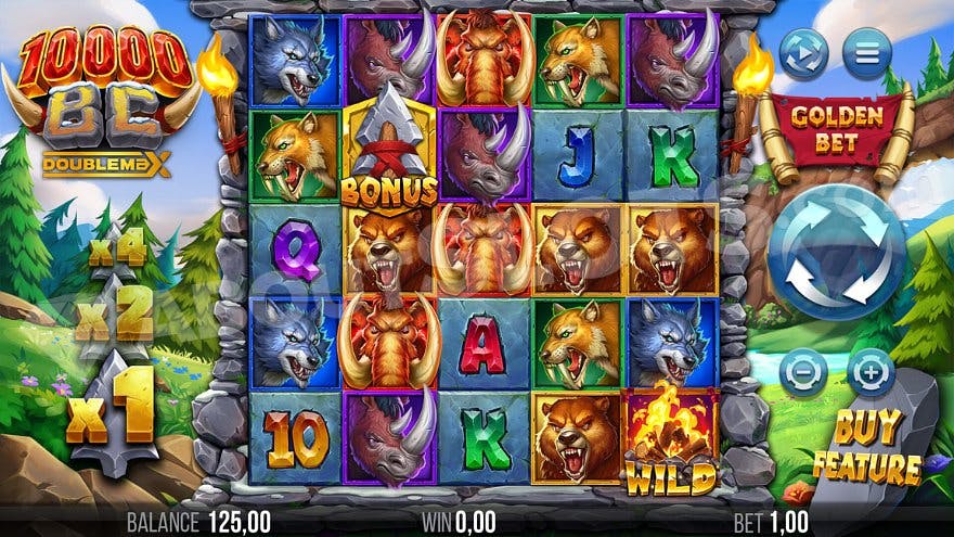 A five reel casino slot with animal symbols. 