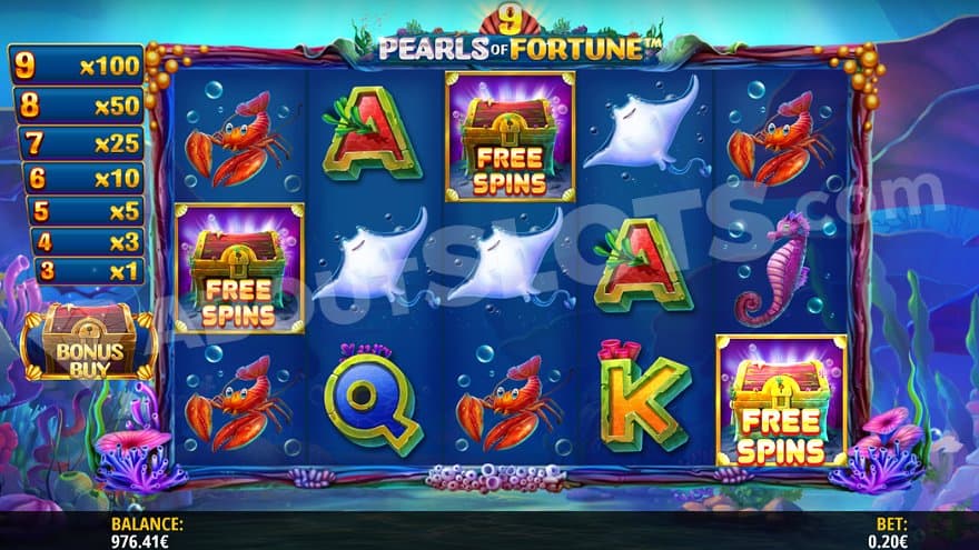 Free Spin Scatter Symbols on reels 1, 3, and 5 trigger the free spins.