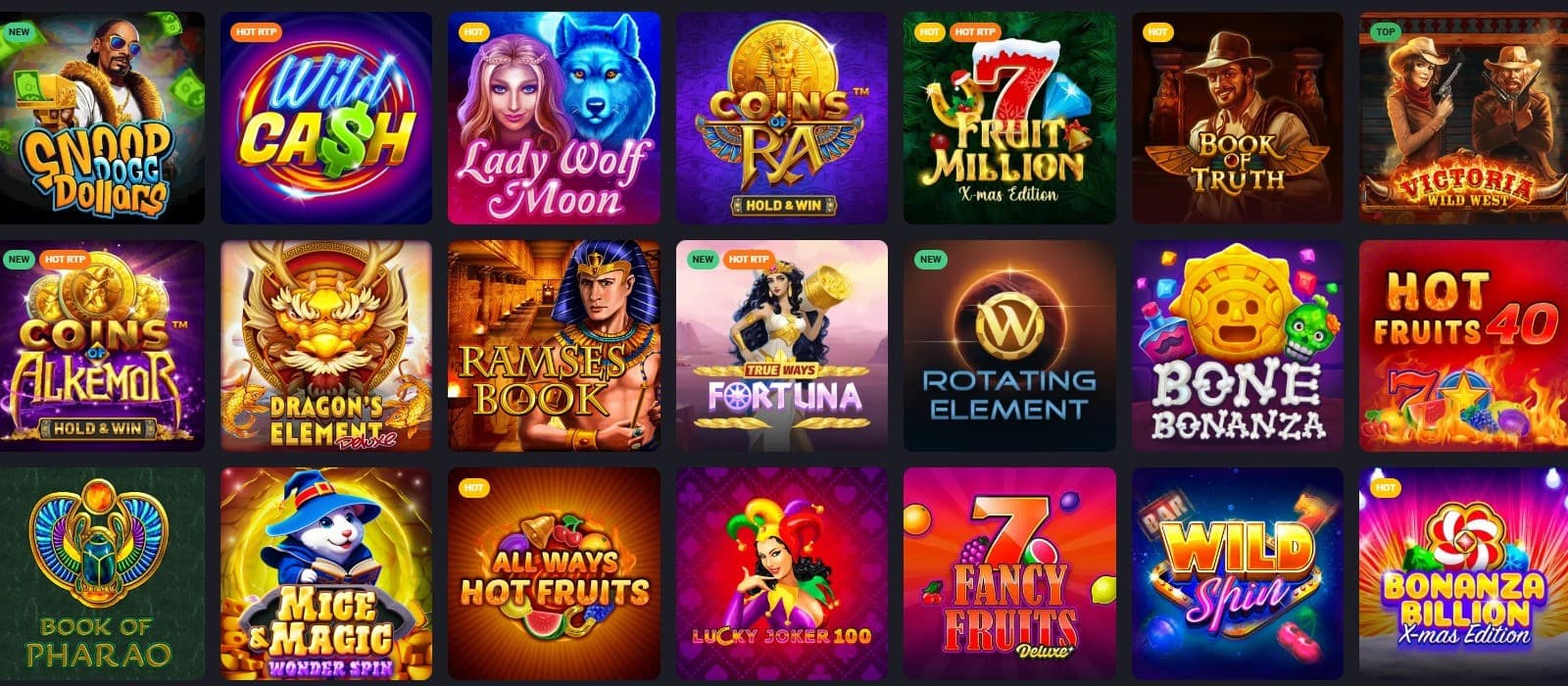 Slot Hunter Casino's slot games category, showing titles such as Legacy of Dead and other exciting games.