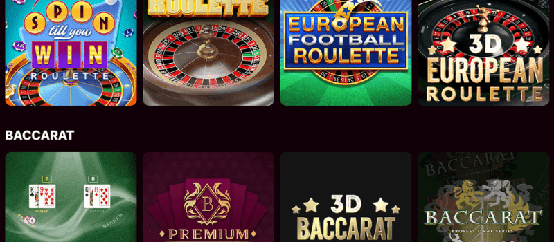 A selection of classic table games at Puma Casino, including blackjack, roulette, poker, and baccarat.