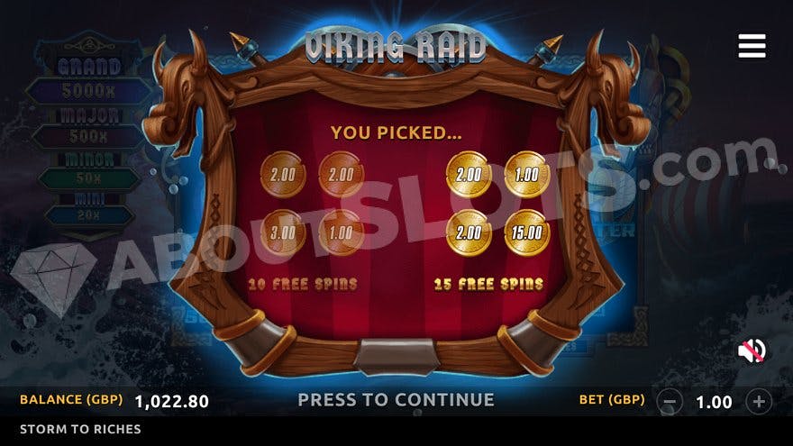 A table with gold coins awards 15 free spins.