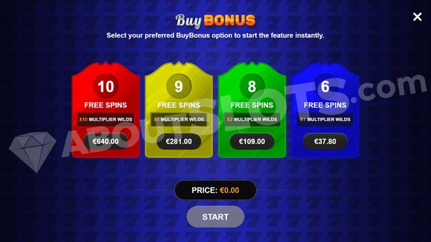 A menu offering the Free Spins in four different versions at different costs.