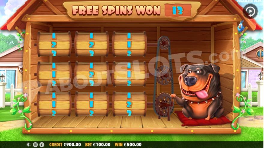 A rottweiler is giving free spins.