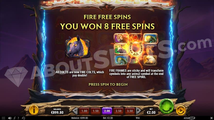 A welcome screen awarding 8 free spins.