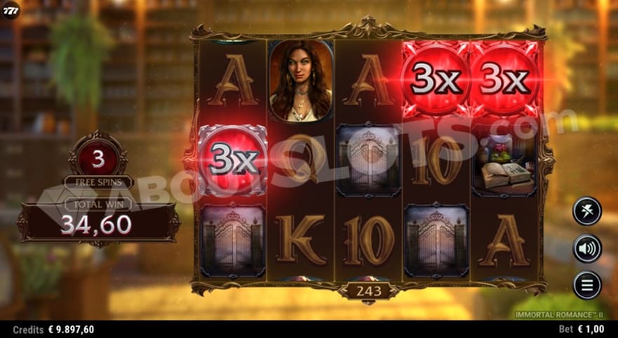 Amber Bonus Game with three multiplier symbols on the reels.