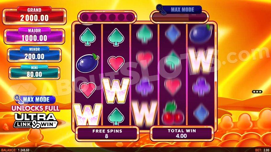 A total win of 2X when 8 spins remain in the Free Spins.