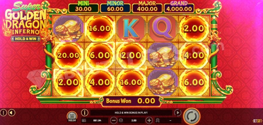 Hold and win bonus game where you can see bonus symbols on the reels.