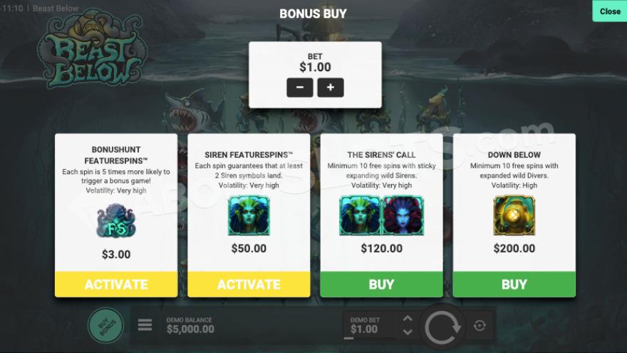 Bonus Buy feature with four options to choose from.