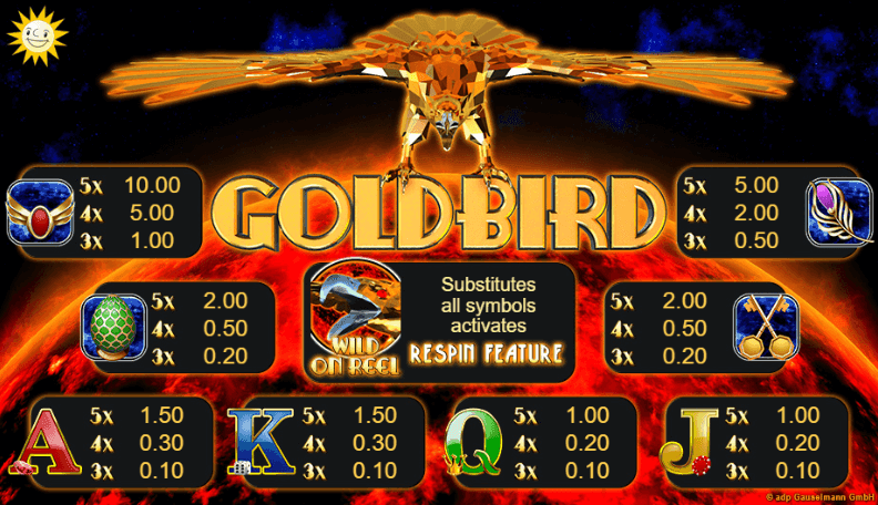 goldbird slot paytable