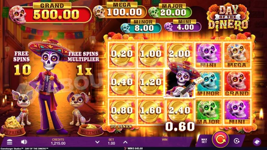 A screenshot of all jackpots being collected in free spins