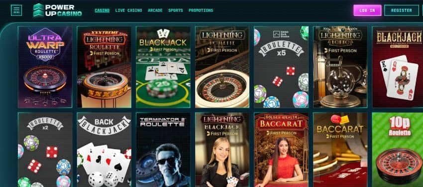 Thumbnails of different table games in the powerup casino table games category page