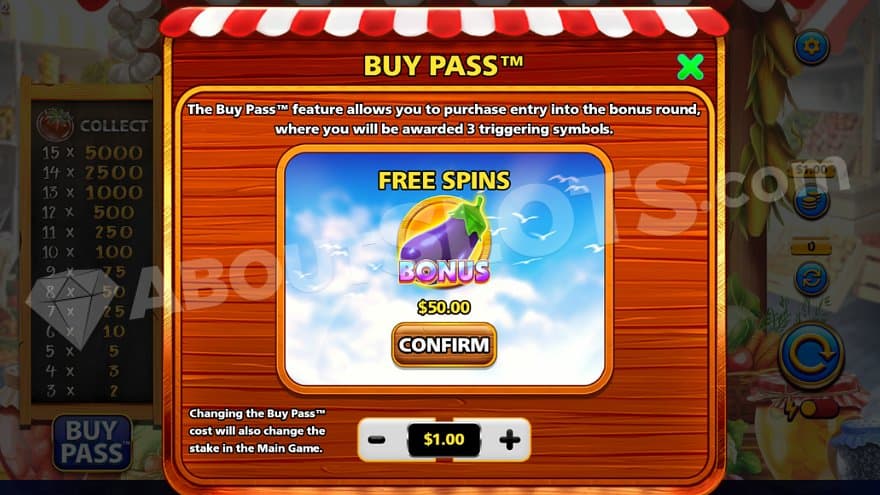 A button to buy the free spins for 50X the bet.