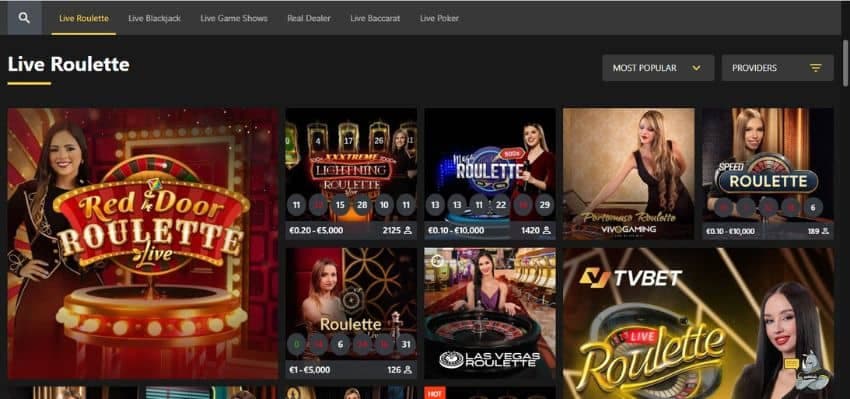 bet O bet Casino's live games section, showing variations of roulette.