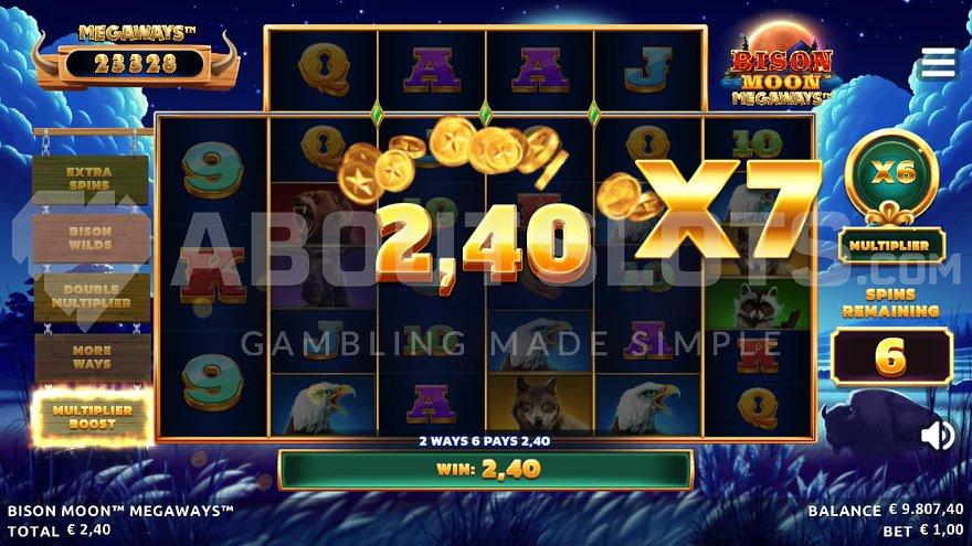 A 2.4X win with a x7 multiplier in the Free Spins.