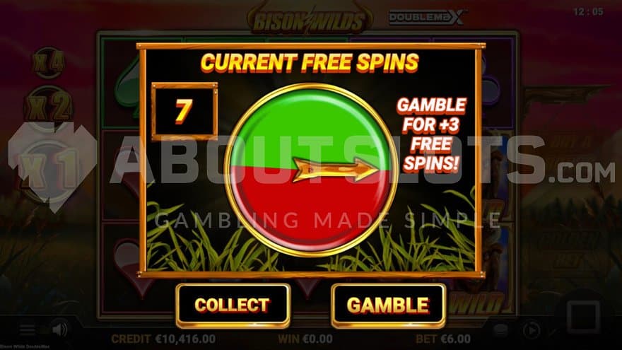 A game where you can gamble 7 Free Spins for the chance to win 3 more.