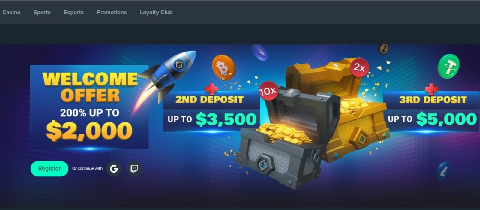 Bitsler Casino's homepage, showing the welcome bonus banner and the sidebar menu.