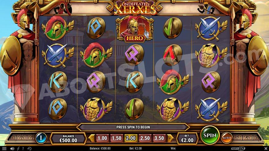 A casino slot with Spartan warriors to the sides.