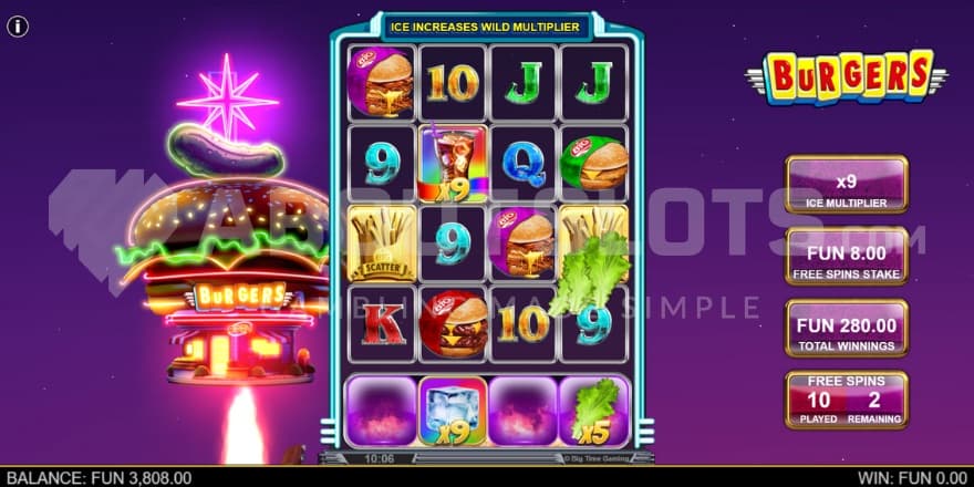 A screenshot of the free spins feature with a 9x ice cube multiplier