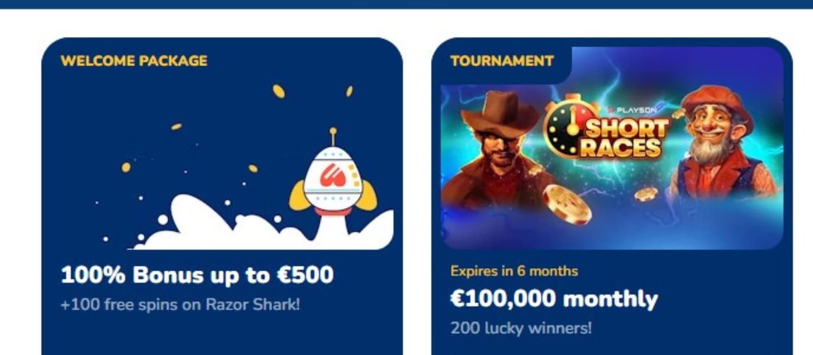 The promotions page of Buusti Casino showcases the bonuses currently available, such as the welcome bonus and a tournament.