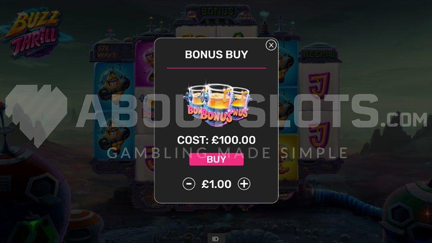 A menu offering the Free Spins for 100X the bet. 