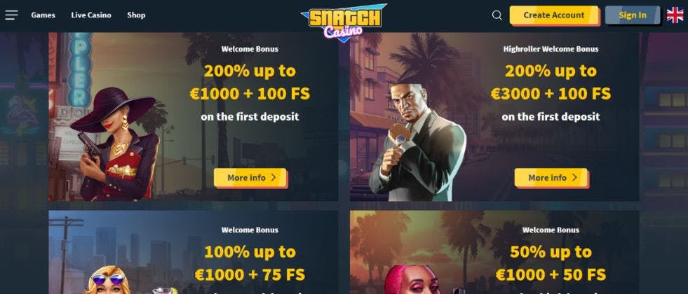 Snatch Casino Screen of Bonus Package