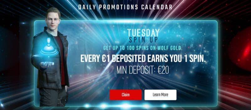 Captain Spins has a daily promotion calendar with new offers every day.