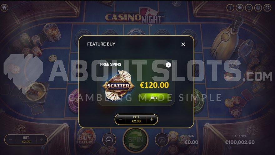 A screen offering the Free Spins for 60X the bet. 