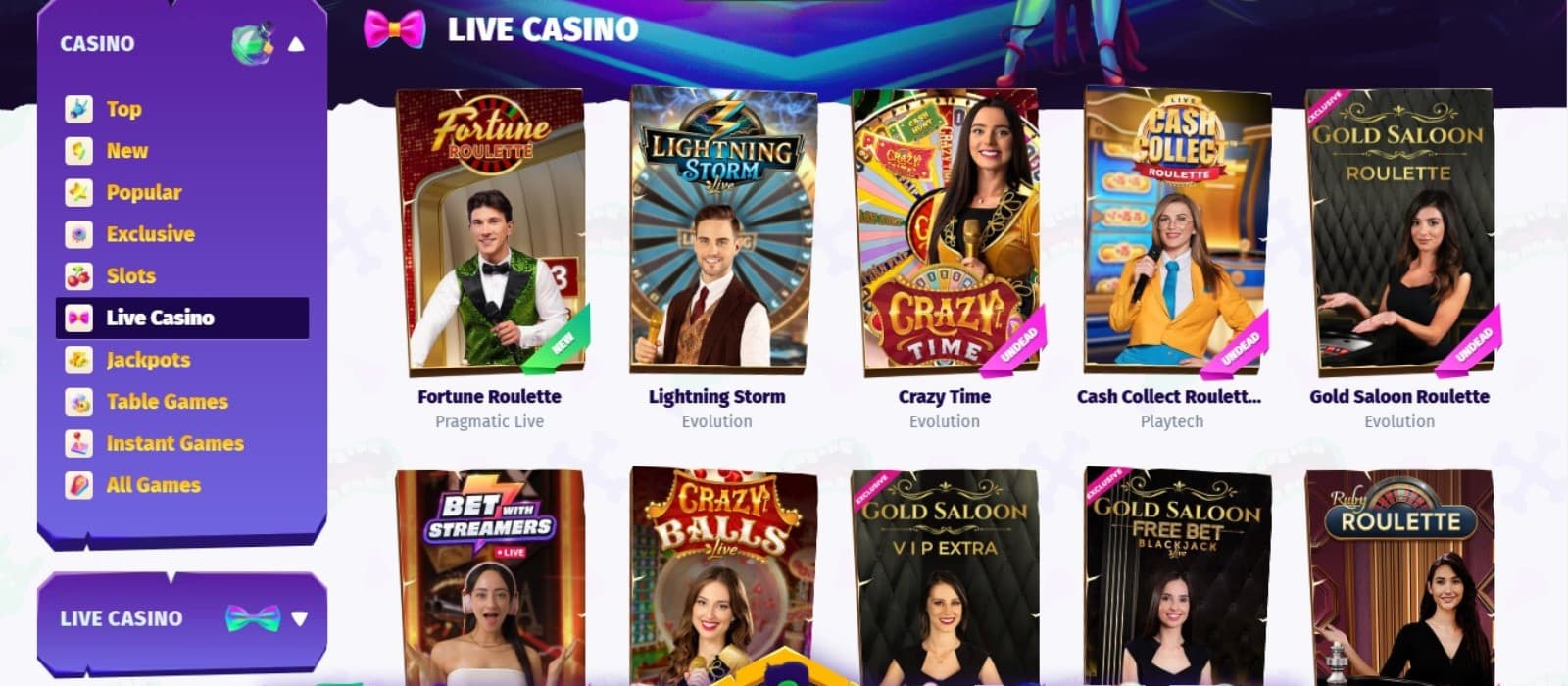 Casombie Casino's live games section, showing variations of roulette.