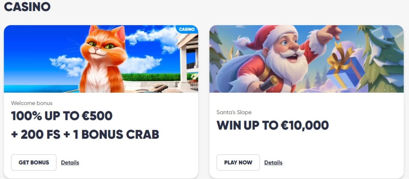 Cazimbo Casino's promotions page, showing the welcome bonus and other casino bonuses.