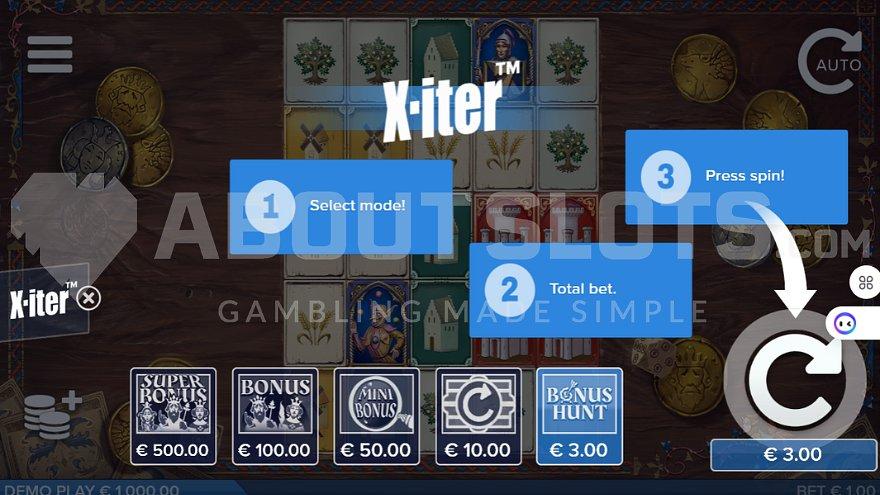 A menu offering features from 3X to 500X the bet.