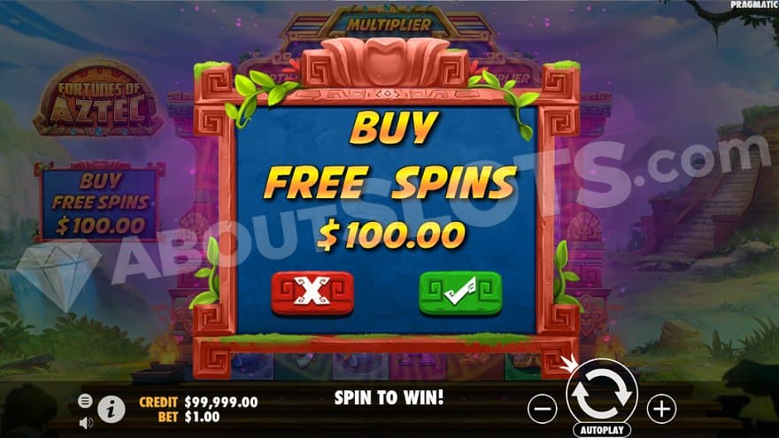 A menu offering the Free Spins for 100X the bet.