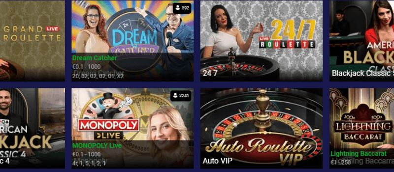 Live Dealer Casino tables like Blackjack, Roulette, and other casino classics available at Spinson Casino.