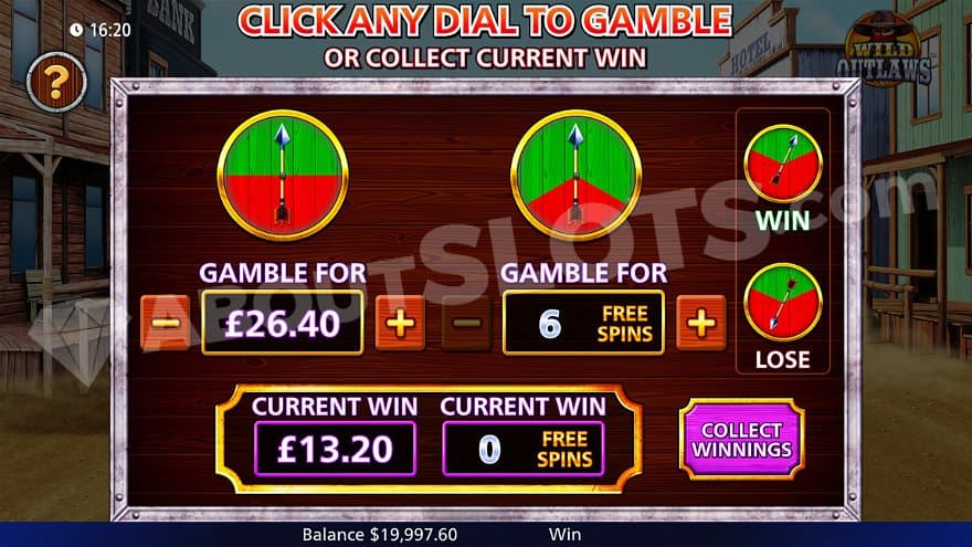 A menu letting the player choose to gamble for money or free spins. 