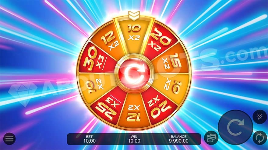 A wheel with wedges from 10 spins and a 2x multiplier to 30 spins and a 3x multiplier.