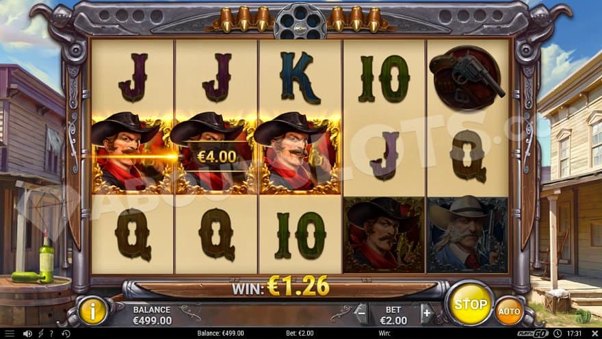 A €4 Win on with a cowboy on reels 1, 2, and 3.