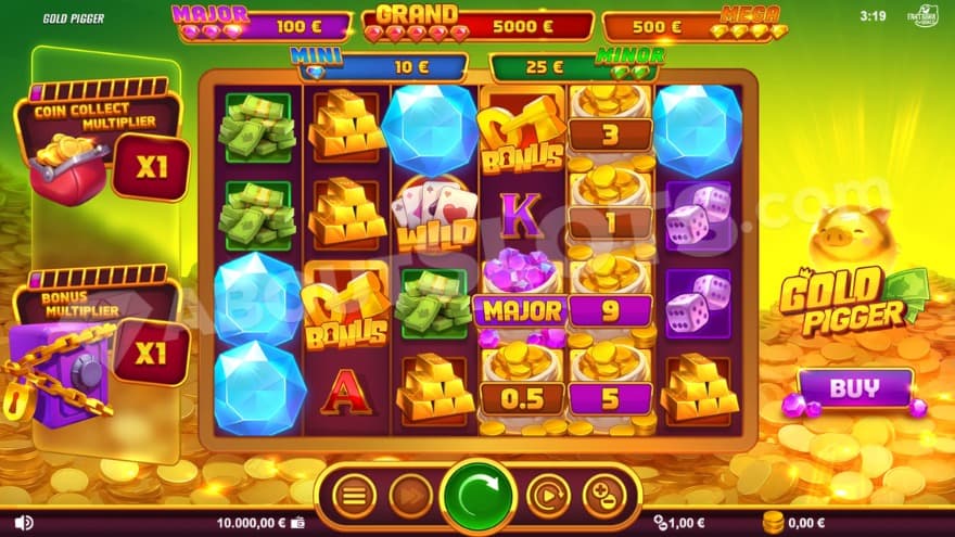 Base game with Jackpots presented above the reels.