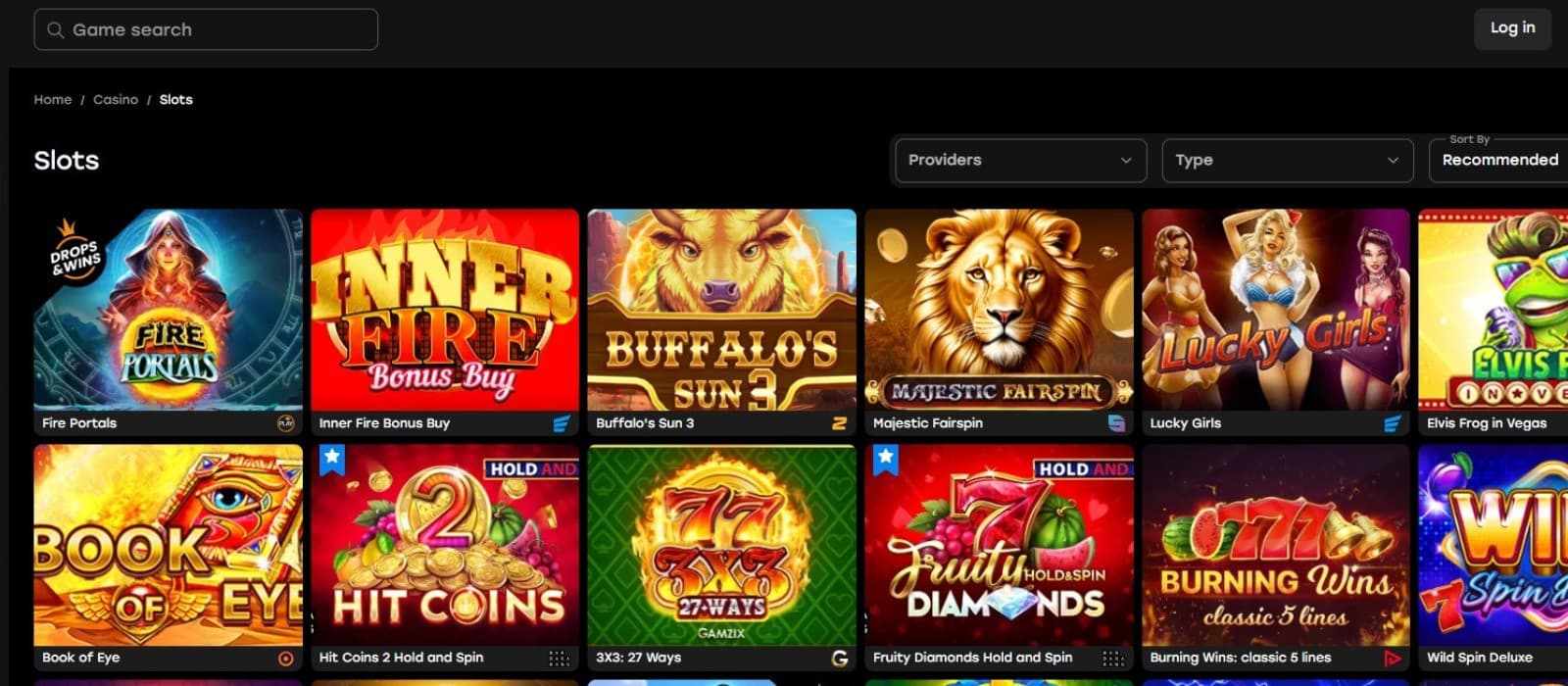 Fairspin Casino's slot games section, showing titles such as Gates of Olympus and other impressive games.