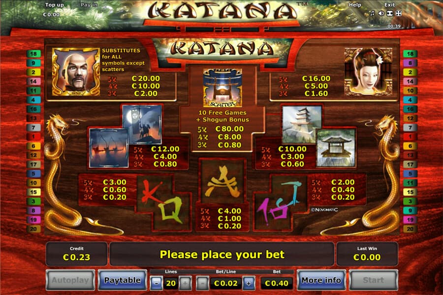 katana slot paytable