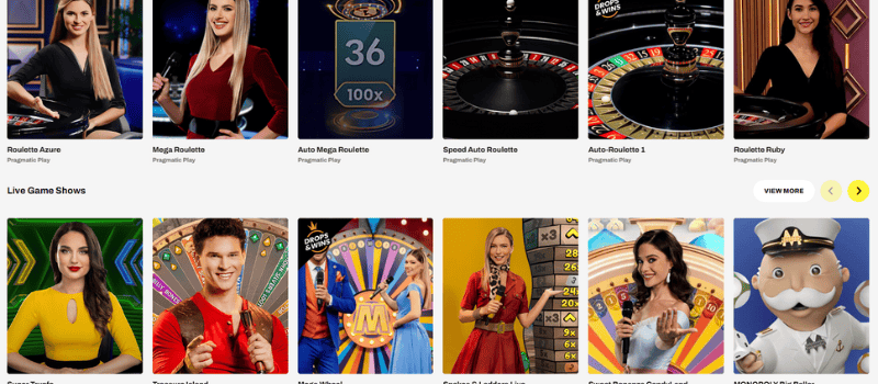 A selection of live dealer casino games offered by Firespin Casino.