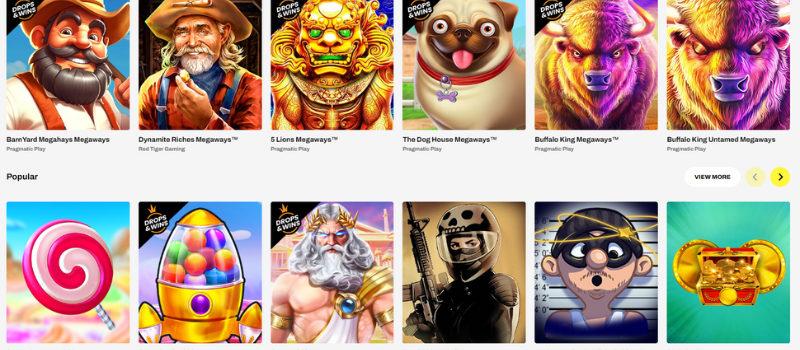 A variety of colorful slot games on the FireSpin Casino website.