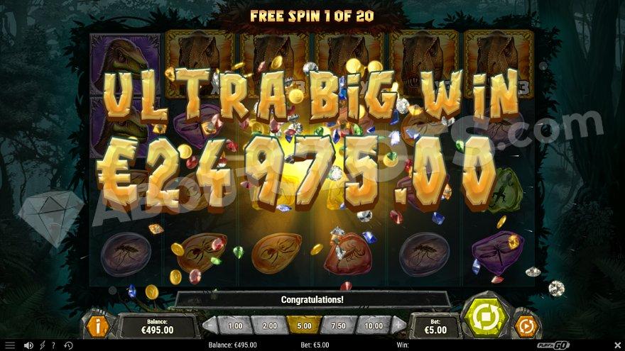 A golden text saying: "ultra big win €24975.00."