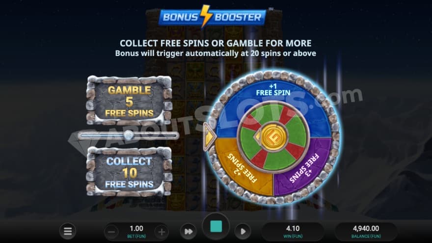 Bonus Booster option presented for a chance to get more free spins.