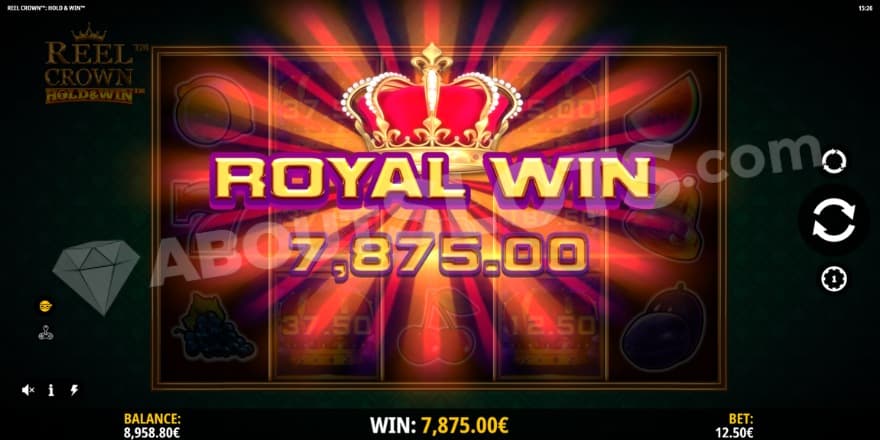 An image of the big win screen with a crown on top