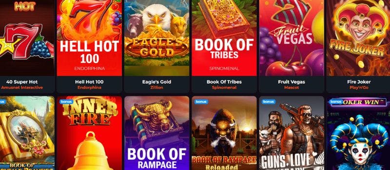 Some of the slot games available at Rakoo Casino.