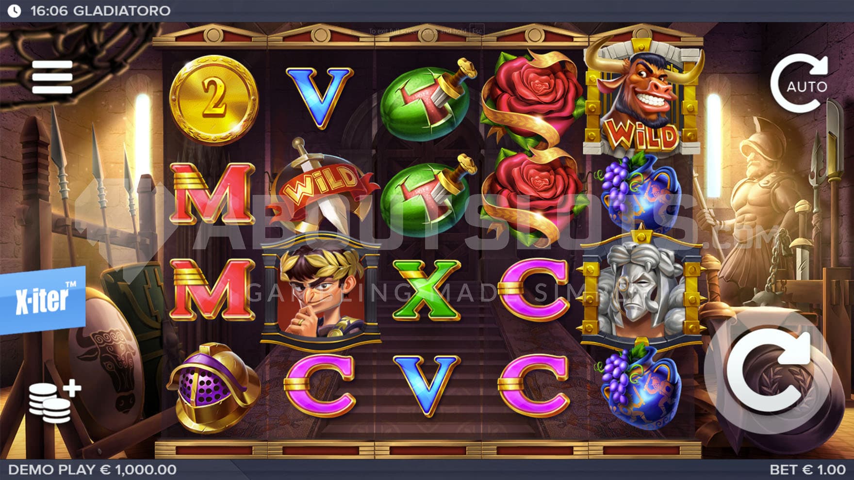 Screenshot from Gladiatoro online slot.