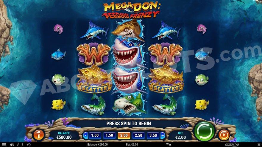 A casino slot with fish and shark symbols.