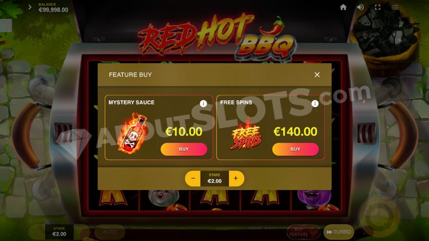 Bonus Buy feature with the two options Mystery Sauce and Free Spins available to choose from.