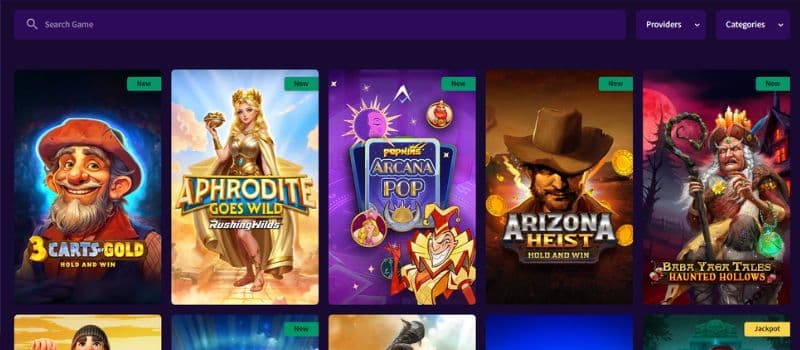 The game section at Haz Casino where several game thumbnails are shown.